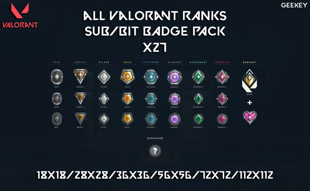 Valorant Ranks Sub Badge Pack for Twitch, Youtube and Discord Twitch