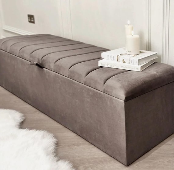 Ottoman Storage Box Engineered Wood Panel Style Luxurious Plush Velvet Ottoman Storage Bench Perfectly Designed Ottoman for Bedroom Storage Etsy