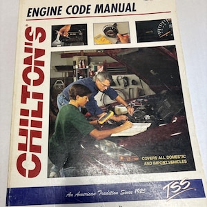 May include: A Chilton's Engine Code Manual with the part number 8851. The cover features images of car engine repair and the text "Covers All Domestic and Import Vehicles." The manual is an American tradition since 1925.