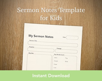 Kids Sermon Notes Printable PDF, Simple Christian Children's Resource for Church Preaching, Interactive Worship Activity Sheet