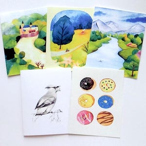 Nature Greeting Card - Cottage, Lake Card, Outdoor Adventure Card, Wilderness Card, Country Card, Birthday Card, Doughnut and Bird Card