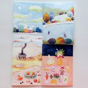 Assortiment de 6 cartes de vœux pour les Fêtes - S'amuser à patiner, Chat douillet, Journée d'hiver tranquille, Souhaits chaleureux