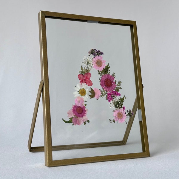 A-Z Dried Pressed Flowers Frame | Flower Letter Pink| Flowers Art | Handmade Personalized Gifts