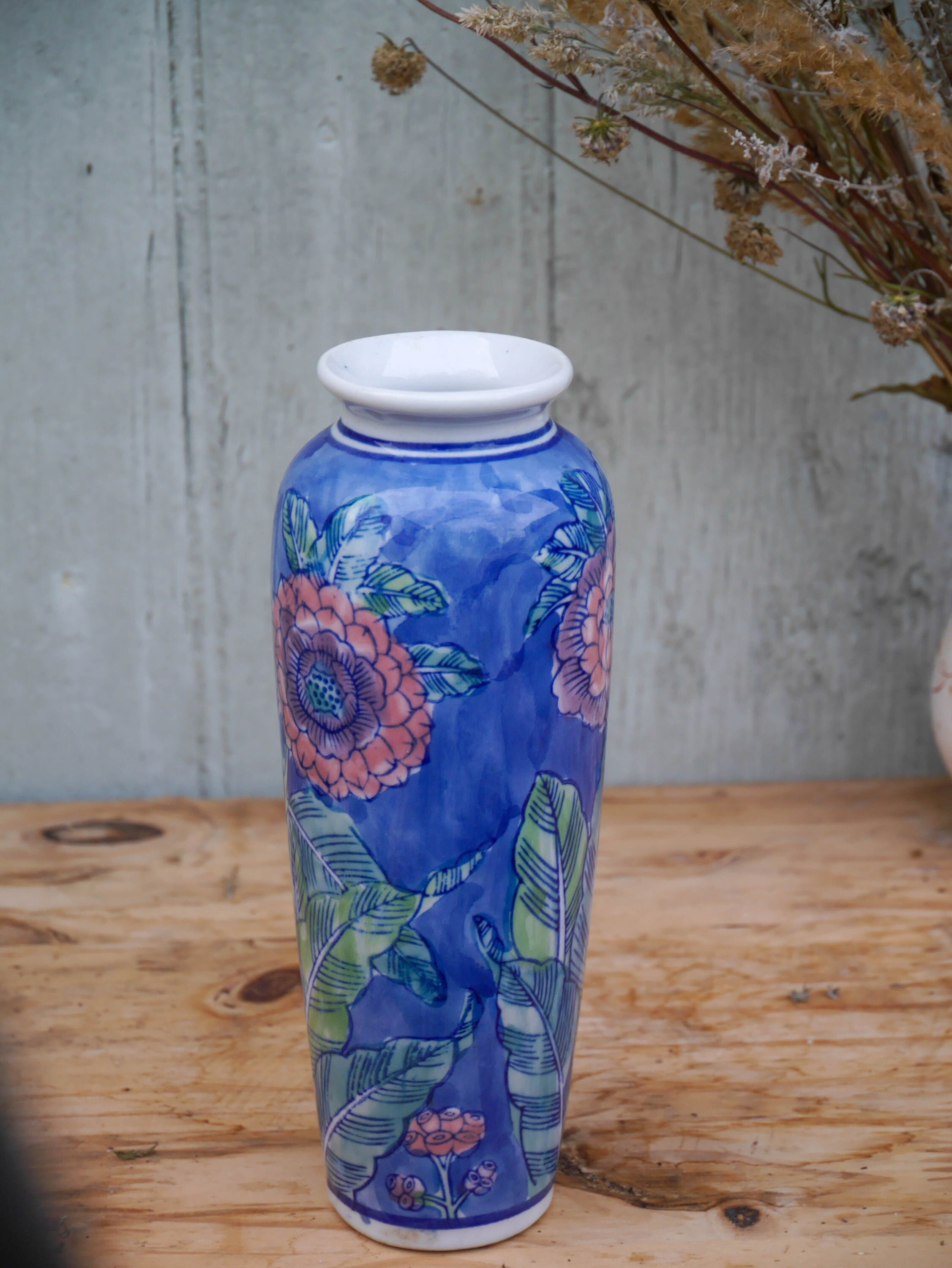 Vase - Bleu et blanc - Porcelaine - Fleur de Lotus - Chine