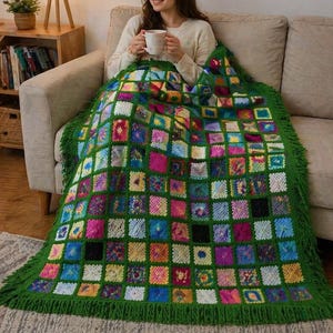 Colorful Granny Square, TV Blanket,Crochet Patchwork ,Sofa Throw, Cozy Home Decor ,