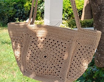 Crochet Tote Bag, Handmade Knitted Shoulder Bag, Large Eco Beach Purse, Boho Market Bag, Summer Yarn Bag, Lightweight Daily Bag
