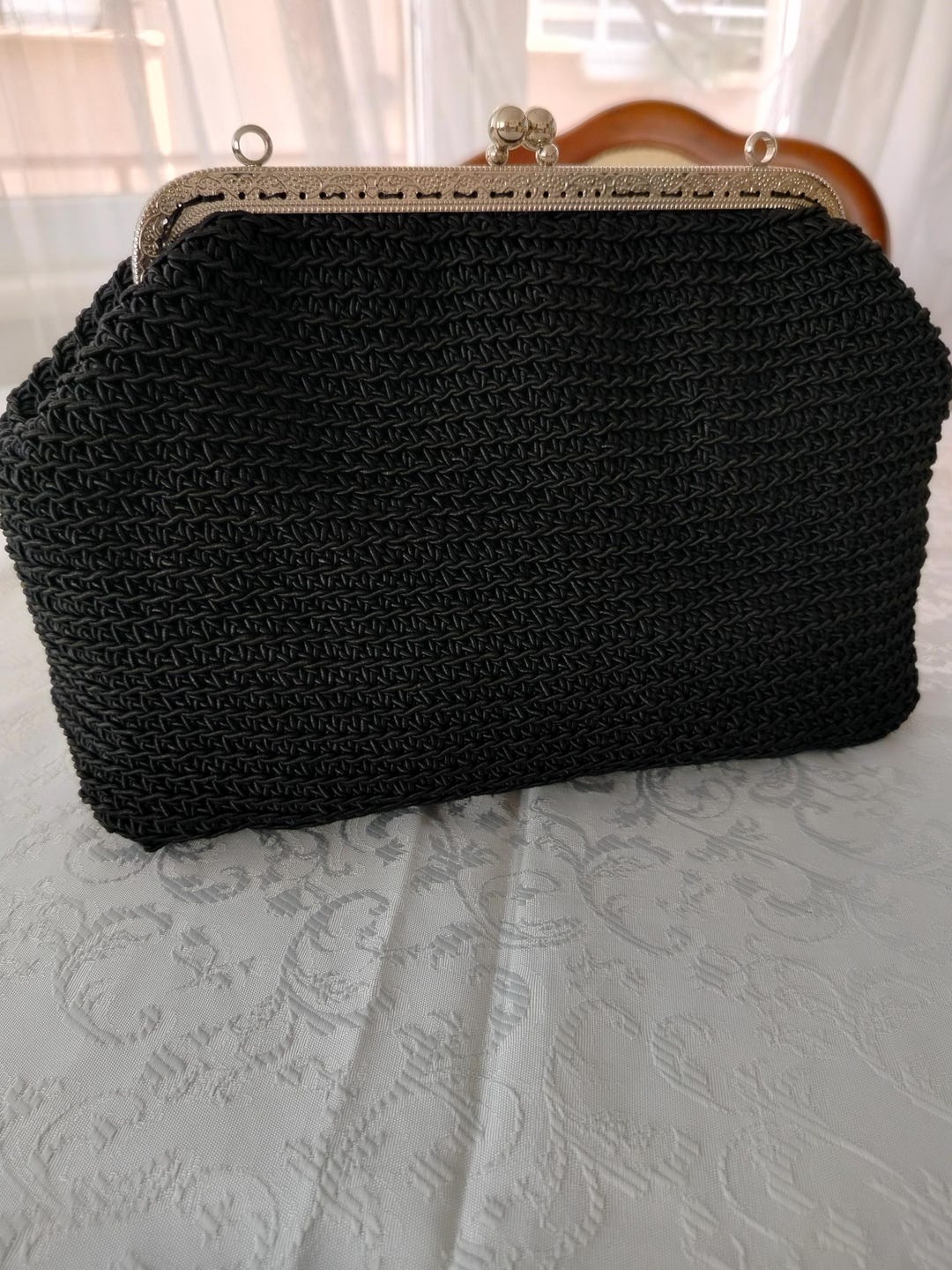 Grazia Schwarze Clutch Mit Silber BLAUE Tasche Aus Glänzendem