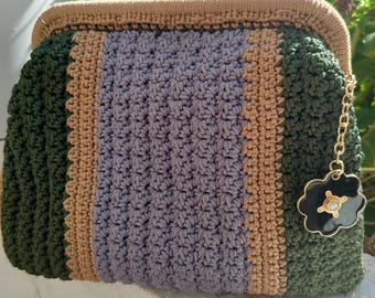 Handgemaakte gehaakte clutch, gebreide portemonnee met kleurblokken, boho chic dameshandtas,