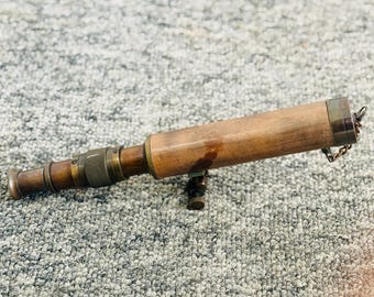 Trépied Télescope Marine De Collection - Style Marin En Laiton, Verre Et Bois - Reproduction