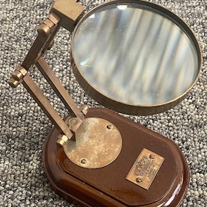 Vintage Tischlupe Glas Messing Lupe Sammler Schreibtisch Objektiv Ständer