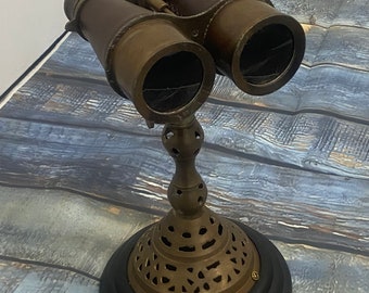 6" Antique Solid Brass Brown Leather Binoculars, Uk Stock Uk Seller Wonderful seasonal gifts