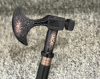 Antique Axe Viking Walking Stick Canes Red Wood Two Fold Unique Design Handle