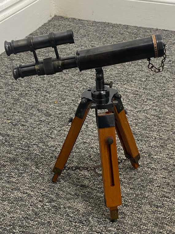 Nautical Telescope 10 Inch Double Barrel Solid Brass Spyglass With Wooden  Tripod Wonderful Memorable Gift Item