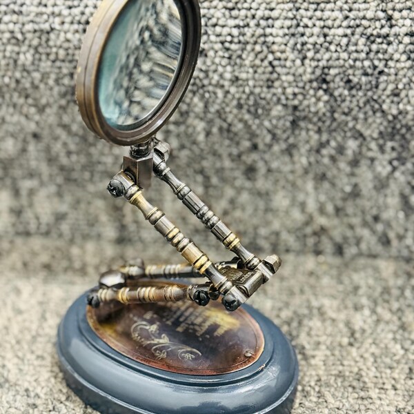 Antique Style Adjustable Magnifying Glass With Wood Base Solid Brass