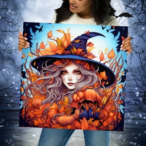 Póster mágico de bruja de otoño, decoración de fiesta, arte de pared, feliz Halloween, truco o trato mítico