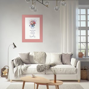 Bouquet di famiglia di fiori di nascita con poesia e cornice colorata, poster personalizzato in carta opaca di qualità museale, regalo per lei, regalo per la festa della mamma.