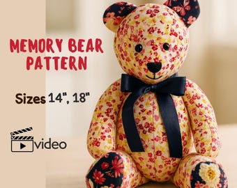 Memory Bear Sewing Pattern with Video Tutorial (PDF Pattern) Sizes: 14'' 18''