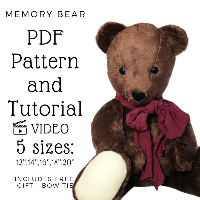 Memory Bear Sewing Pattern PDF - DIY Keepsake Bear with Tutorial
Memory Bear Sewing Pattern. 
- Includes patterns and instructions for Bear and Bow Tie.