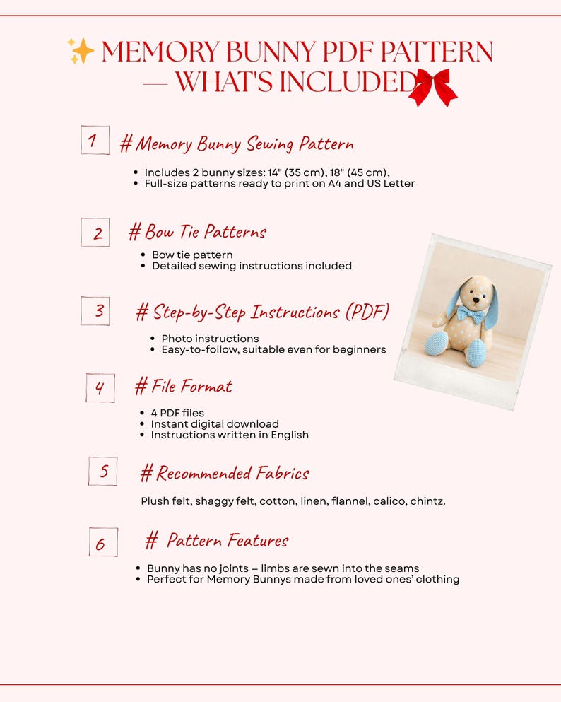 Memory Rabbit Sewing Pattern, Keepsake Bunny Tutorial (PDF) 14'', 18 ...
