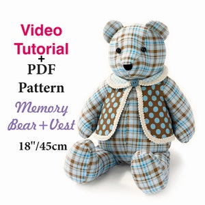 Memory Bear Pattern Video Tutorial 18" Easy Pattern PDF Pattern Sewing Bear Pattern Simple Bear Keepsake Bear Simple Stuffed Animal Patterns