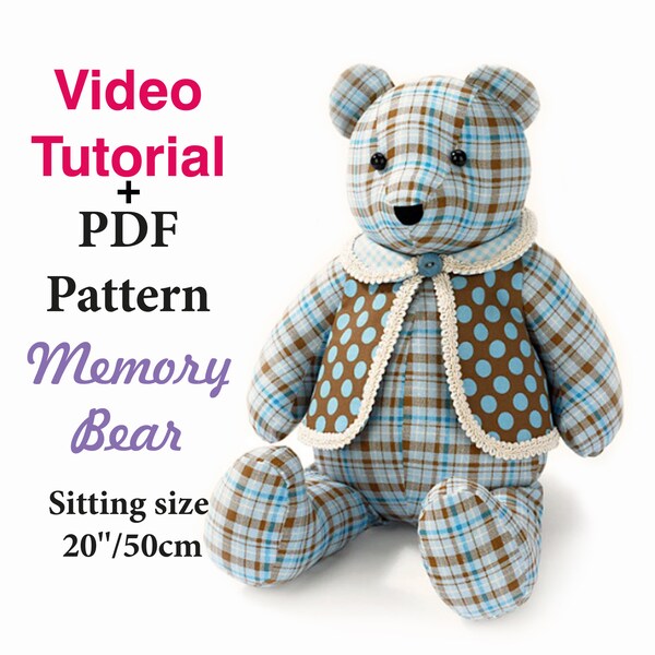 Memory Bear Pattern 20" Video Tutorial Easy Pattern PDF Pattern Sewing Bear Pattern Simple Bear Keepsake Bear Simple Stuffed Animal Patterns