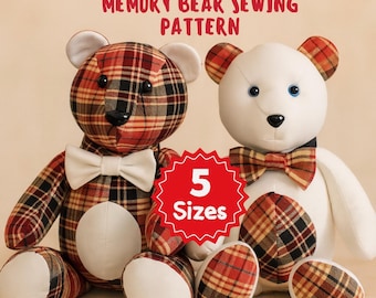Memory Bear Sewing Pattern | 5 Sizes + Bow Tie (PDF Pattern)