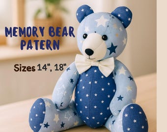 Memory Bear Sewing Pattern | Keepsake Teddy Bear Sewing Pattern | PDF Memorial Bear with Outfit l Sizes: 14in 18in