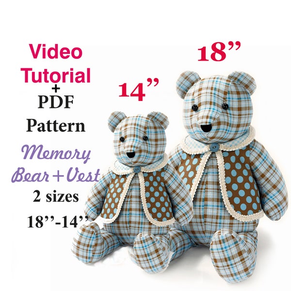 Memory Bear Two Patterns Video Tutorial Easy Pattern PDF Pattern Sewing Bear Pattern Simple Bear Keepsake Bear Simple Stuffed Animal Pattern