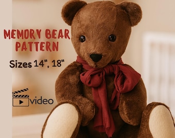Memory Bear Sewing Pattern with Video Tutorial (PDF Pattern) Sizes: 14'' 18''