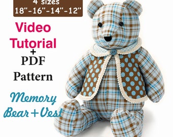 Memory Bear Patterns Video Tutorial Easy Pattern PDF Pattern Sewing Bear Pattern Simple Bear Keepsake Bear Simple Stuffed Animal Pattern