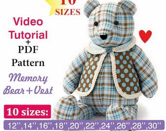 Memory Bear Patterns Video Tutorial Easy Pattern PDF Pattern Sewing Bear Pattern Simple Bear Keepsake Bear Simple Stuffed Animal Pattern