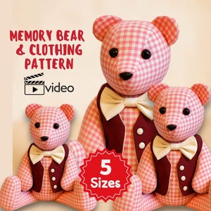 Memory Bear Sewing Pattern: Vest and Bow Tie (PDF Pattern) 12" 14" 16" 18" 20"