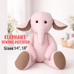 Modello di cucito per elefante della memoria / Peluche ricordo da 14" e 18" (modello PDF)