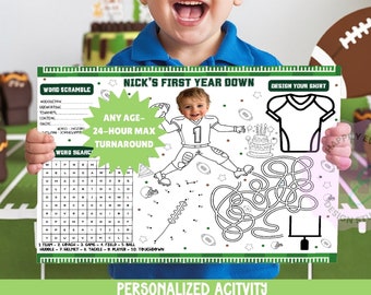Football 1st Birthday Activity Placemat Personalized | First Year Down Birthday Party Favor | Football Game Time Any Age | 1st Kick Off