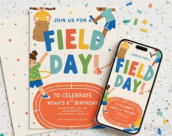 Field Day Birthday Invitation, Outdoor Games Sports Party Invite, Game On Editable Canva Template