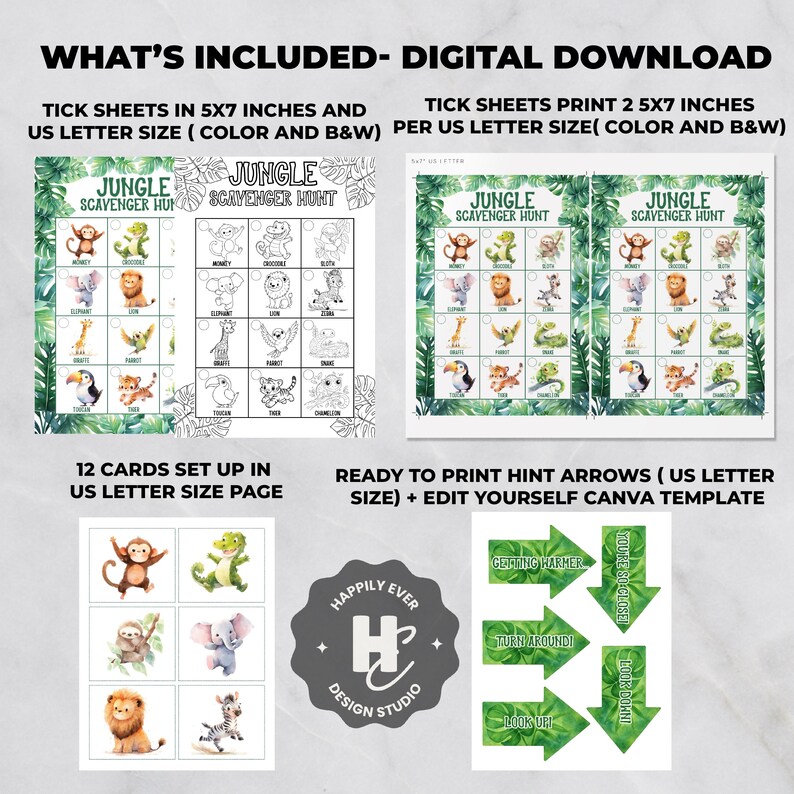 Jungle Scavenger Hunt for Kids, Wild Animal Adventure Treasure Hunt ...