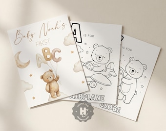 Nallebjörns ABC-målarbok för babyshower, Bearly Wait babys första ABC-bok, babyshower, målarbok för minnessaker, könsneutral, BV1