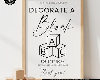 Decorate A Block Baby Shower Sign, Minimal Decorate a Block Baby, Baby Block For Decorations At A Baby Shower, Build Memories Baby Block