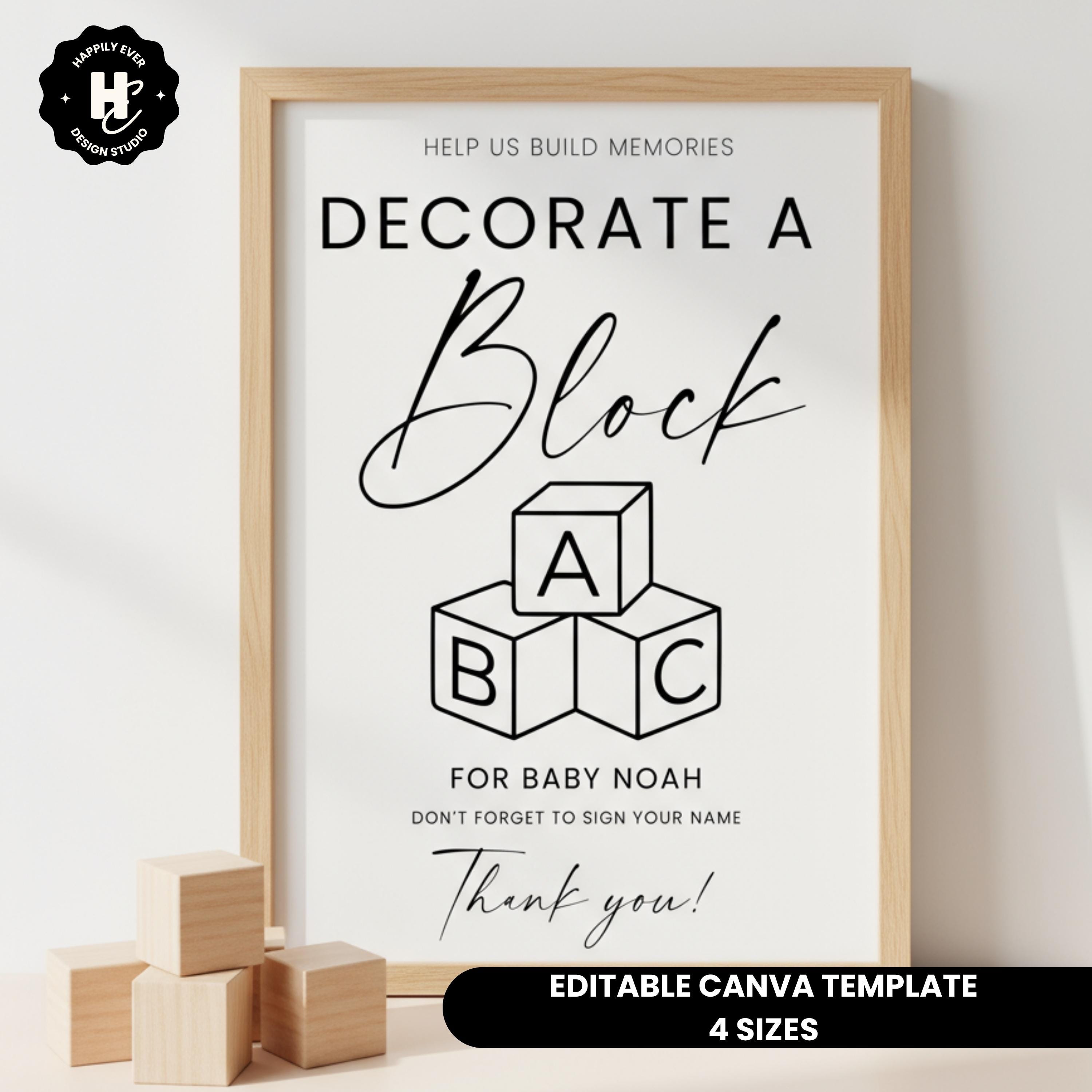 Decorate A Block Baby Shower Sign, Minimal Decorate a Block Baby, Baby ...