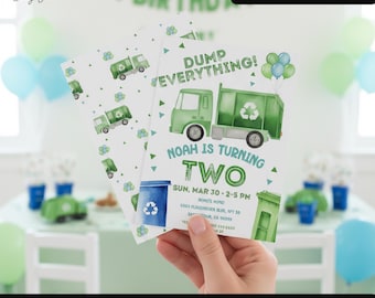 Garbage Truck Birthday Invitation, Trash Truck Party Invite, Dump Everything Birthday, Recycling Theme Party Invite, Trash Truck Birthday