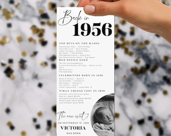 Back In 1956 Place Cards , 70th Bday Place Cards, 70th Born in 1956 Table Card 70th Party Birthday Gift