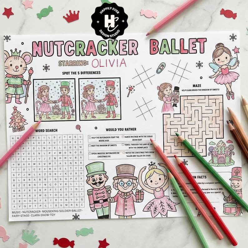 Nutcracker Ballet Kids Activity Placemat , Nutcracker Coloring Page ...