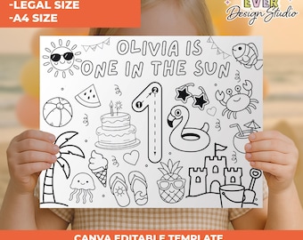 Página para colorear de Uno al sol / Dos cumpleaños soleados / Actividad de fiesta de cumpleaños de verano para niños / Recuerdo de fiesta de cumpleaños de verano para niños