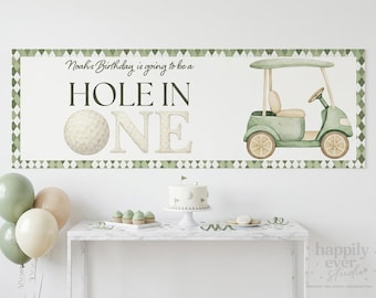 Hole in One First Birthday Backdrop Banner, Golf Birthday Party Sign, Editable Canva 72x24 Banner, First Birthday Golf Decor