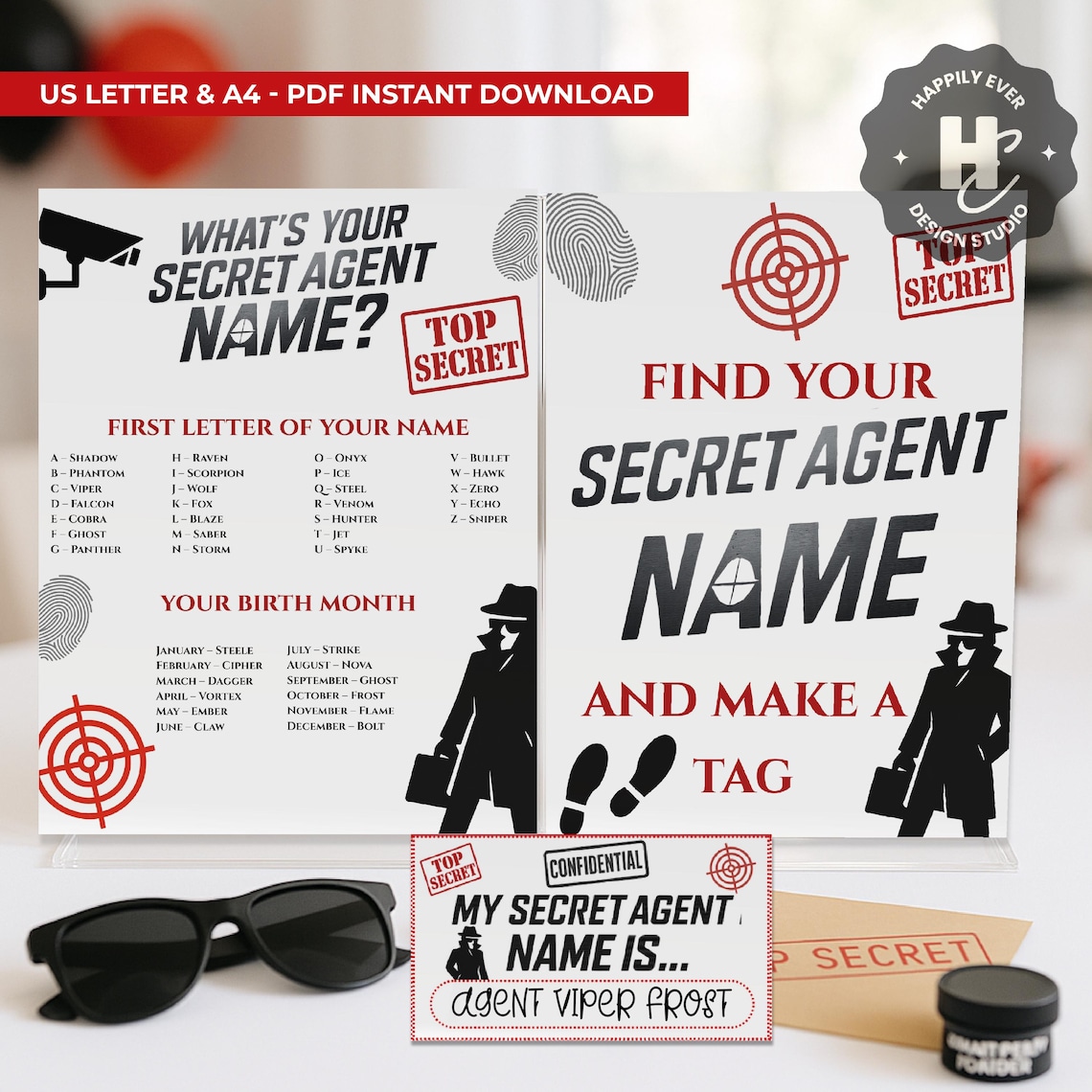 What's Your Secret Agent Name, Secret Agent ID, Mystery Printable ...