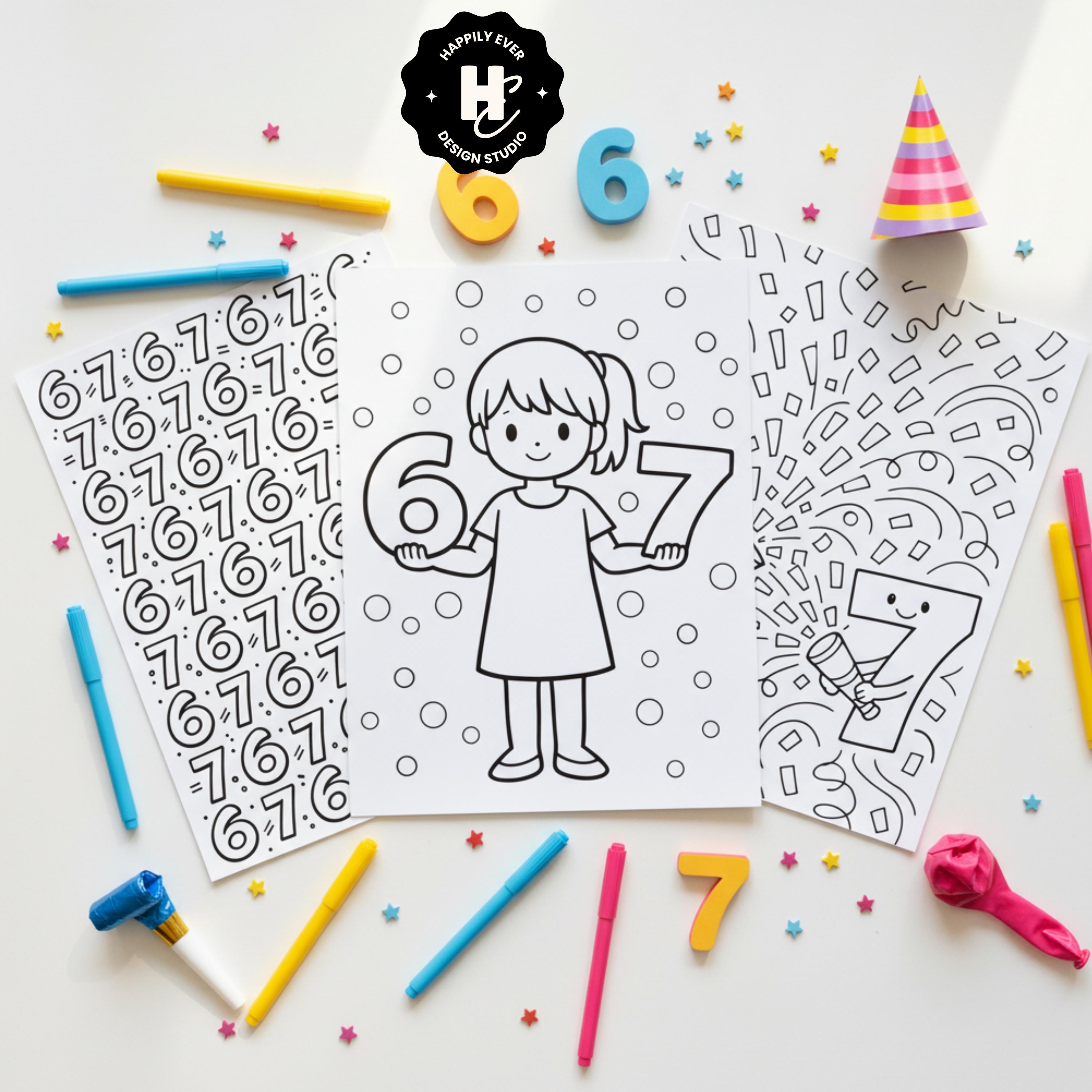 6 7 Birthday Coloring Pages , 67 Meme Birthday Party Decor, Six Seven