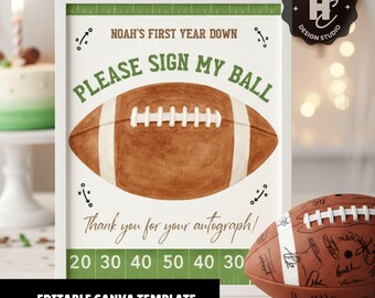 Autograph My Football Ball Sign,First Year Down Birthday Party Editable, Football Birthday Autograph Guest Book, 1st birthday football theme