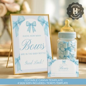 Guess How Many Bows in the Bottle Game, Blue Bow Baby Shower, Bow Counting Guess Game, Blue Bow Birthday Party Game, Baby Sprinke Bows Decor