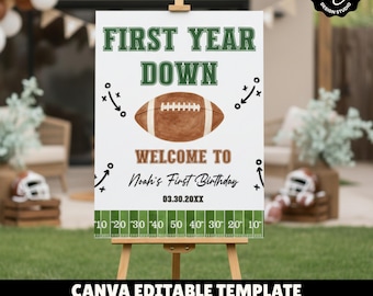 First Year Down Birthday Welcome Sign, Football 1st Birthday Party Welcome Poster, Football Boy Birthday Party, First Down Birthday