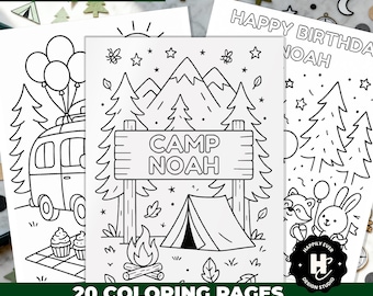 Coloriage Un campeur heureux, pages à colorier de camping pour enfants, téléchargement immédiat, activité de camp pour enfants, activité d'anniversaire de camping